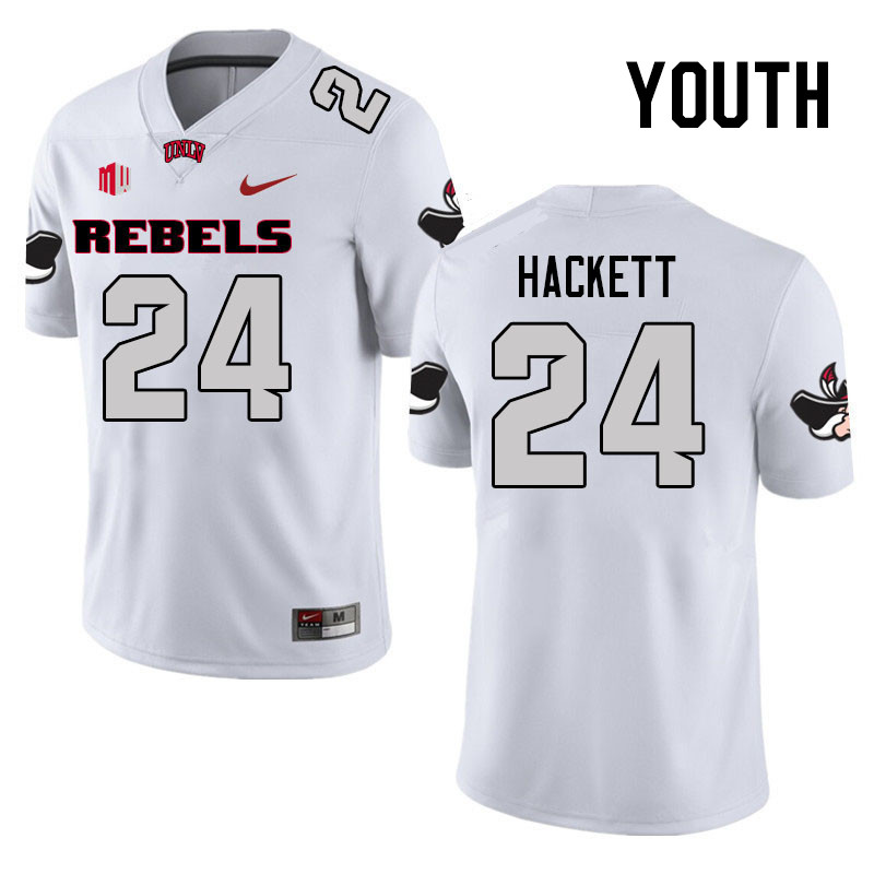 Youth #24 Isaiah Hackett UNLV Rebels College Football Jerseys Stitched Sale-White - Click Image to Close